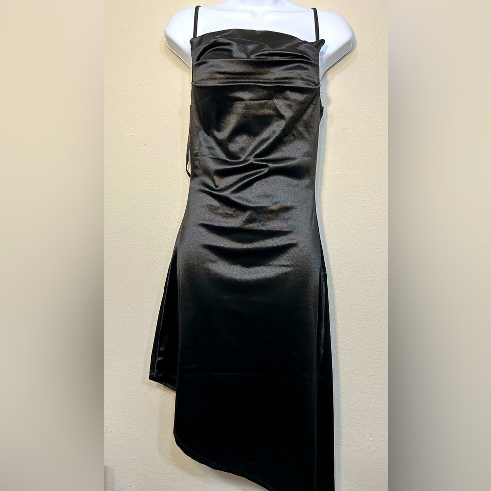 POPULAR 21 Size Small Vintage 90s Black‎ Satin Asymmetrical Slip Dress